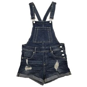 Y2K Dollhouse Overall Shorts Denim 9/10 Distressed Cuffed 90s Festival Relaxed